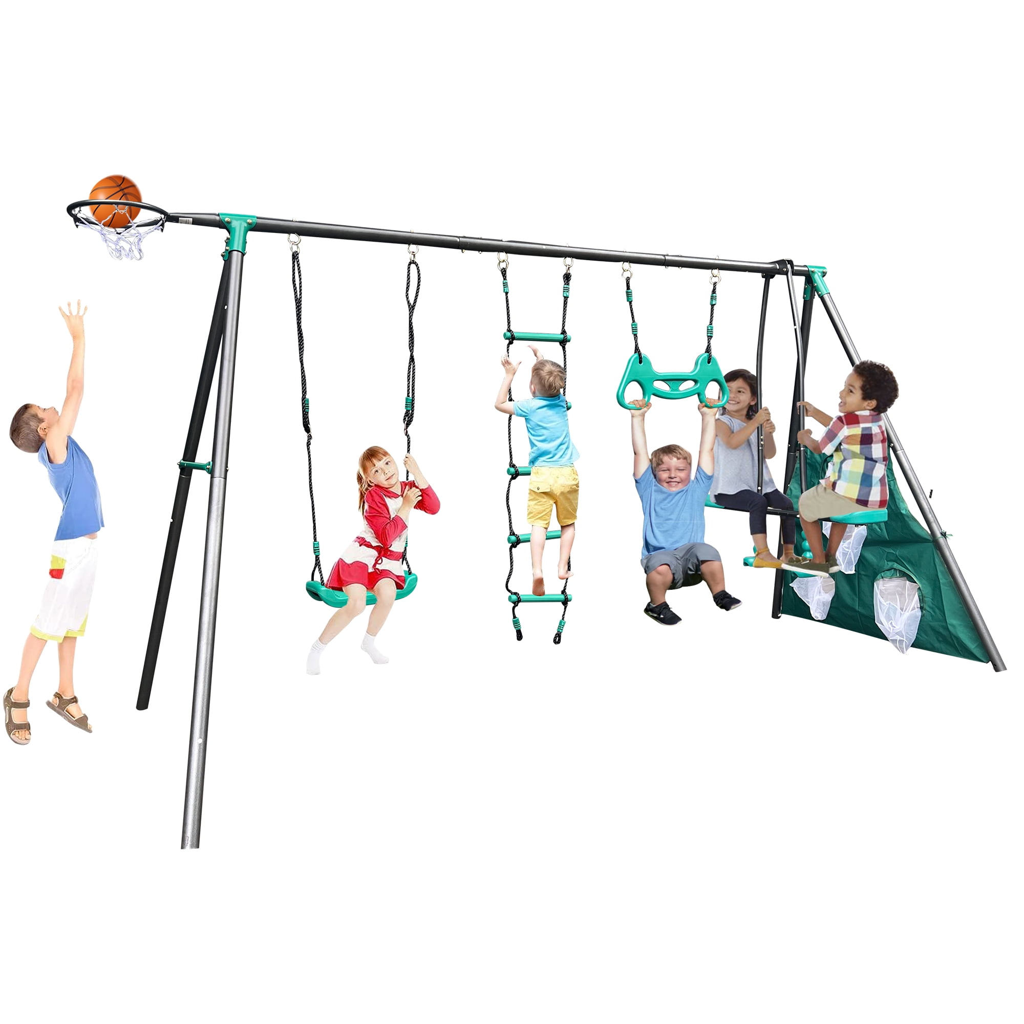 Outdoor Swing Sets for Kids, Kids Swing Frame with Swings, Climbing