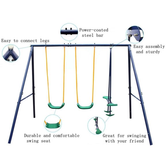 Outdoor Swing Sets Metal Swing Set Outdoor with Glider for Kids, Toddlers, Children,Swing Sets