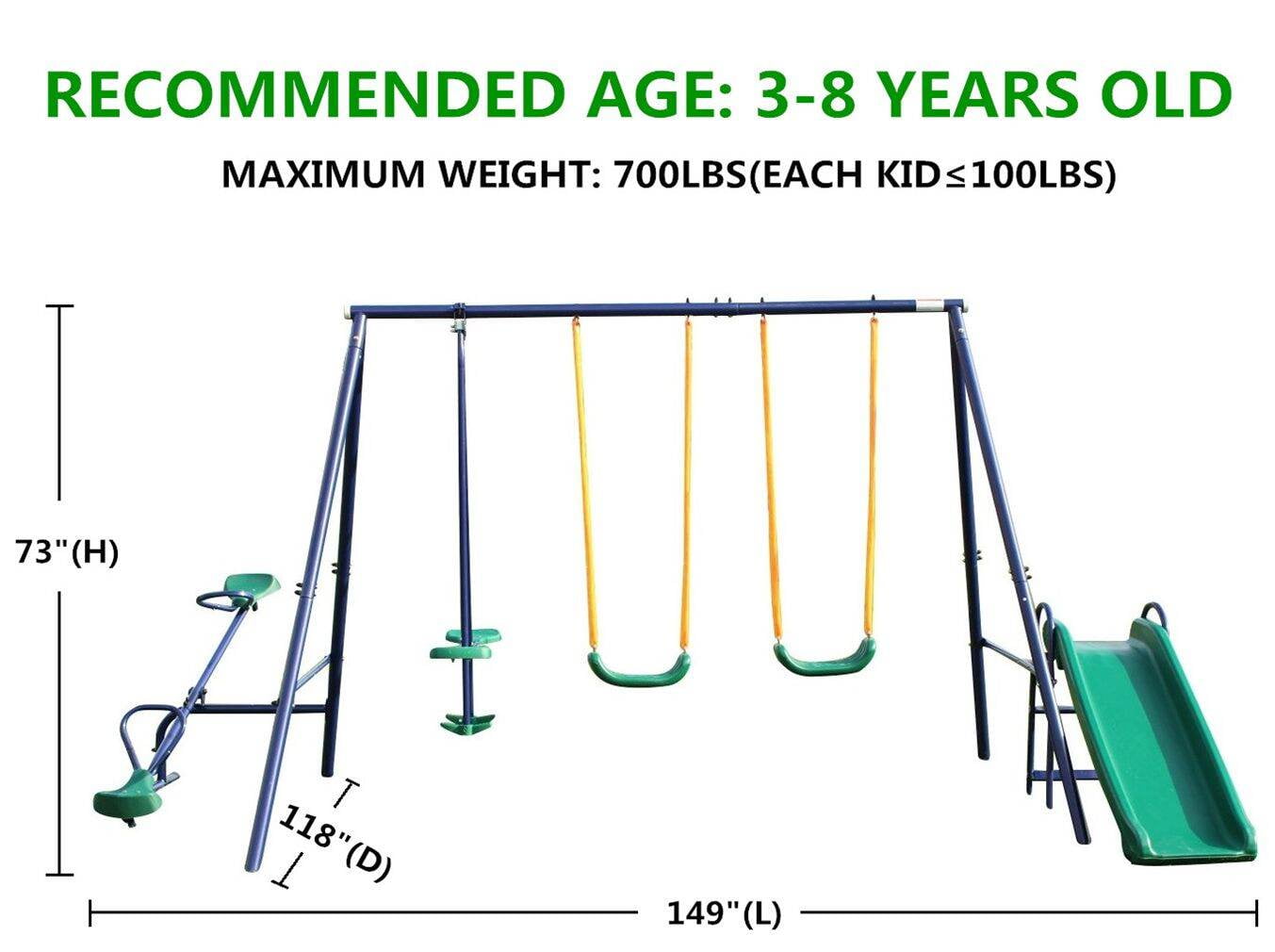Outdoor Swing Sets, Metal Swing Set w/ Slide, Blue Backyard Swing Sets,Polyethylene Swing Sets, Toys Swing Sets Metal Swing Set w/ Slide