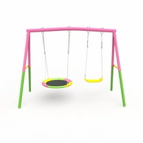 Outdoor Swing Sets Swing Set for Backyard, 330lbs Swing Set with Heavy-Duty A-Frame Metal Outdoor Swing Stand, 1 Saucer Swing Seat & 1 Belt Swings Seat,Swing Sets