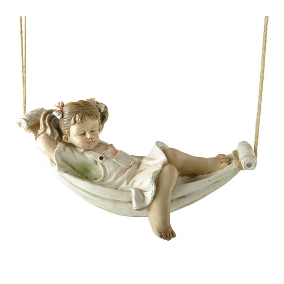 DurableDelights Outdoor Resin Swing Statue - Sleeping Girl Sculpture, Garden Ornaments for Patio Yard Decor