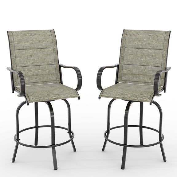 Outdoor Swivel Bar Stools Set of 2, All-Weather Bar Height Patio Chairs with Armrest and Footrest, 360 Swivel Tall Bistro Dining Stools for Deck, Backyard, Poolside