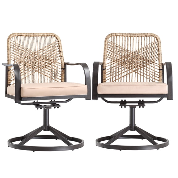 Outdoor Swivel Chairs Set of 2, Patio Dinng Chairs with Metal Frame and Waterproof Cushion, All-Weather Woven Rope Outside Seating for Outdoor, Garden Lawn & Porch, Backyard