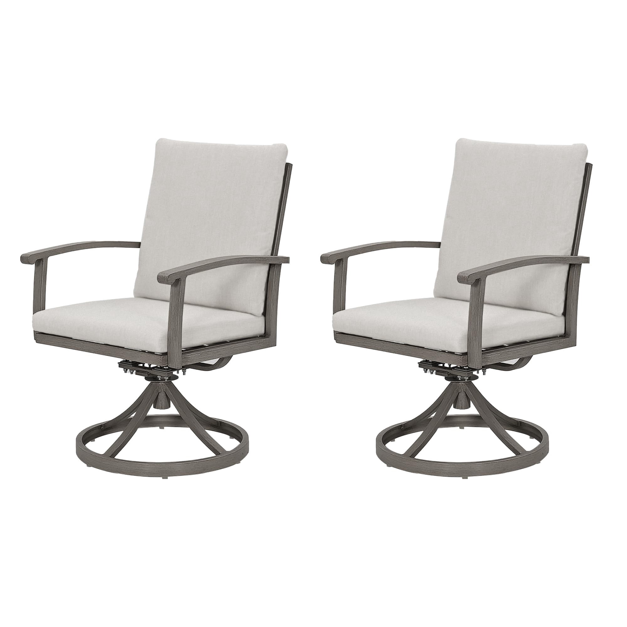 Outdoor Swivel Dining Chairs Set of 2, Aluminum Patio Swivel Chairs with Cushions, 360 Degree Rope Backrest Armrest for Porch Backyard Pool, Gray