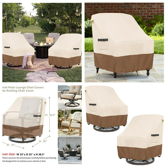 Outdoor Swivel Lounge Chair Cover 2 Pack,Waterproof Heavy Duty Lawn Patio Chair Covers,Patio Swivel Chair Covers for Outdoor Furniture (33 W x 35 D x 38.5 H inches)Beige&brown