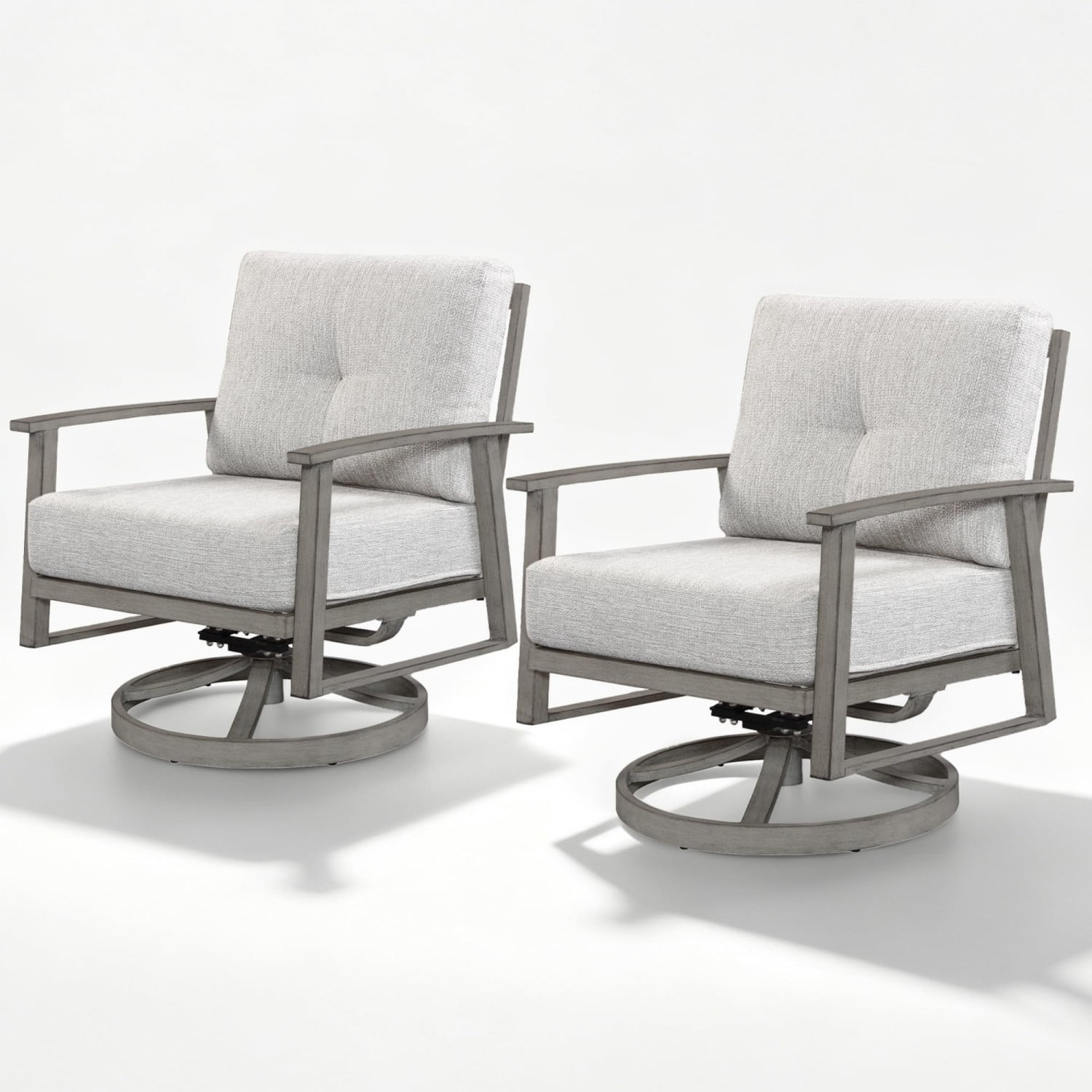Outdoor Swivel Patio Chairs Set of 2, All-Aluminum Swivel Armchairs with 5.9" Thick Cushions, 360° Rotating Outdoor Conversation Chairs, All-Weather Patio Furniture for Garden, Balcony, Dark Gray