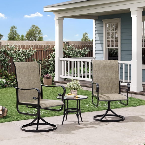 Outdoor Swivel Patio Dining Chairs Set of 2, 360° Swivel Rocking Patio Chairs with All-Weather Textilene Fabric, Heavy-Duty Metal Frame, High Back Outdoor Chairs for Patio, Lawn, Garden, Brown