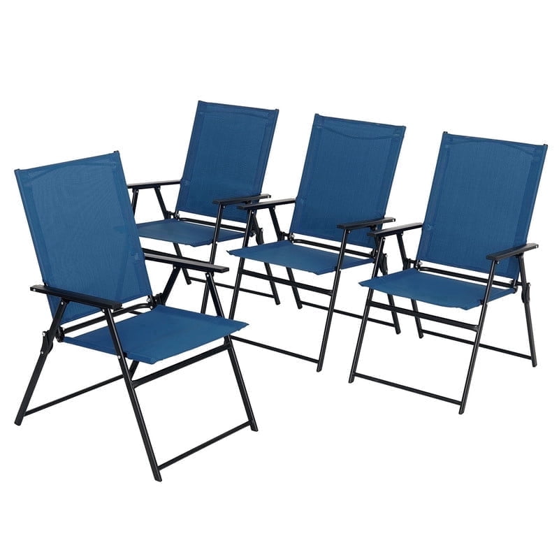 Metal Outdoor Folding Chairs, 4-Piece Patio Lawn Chairs with Arms