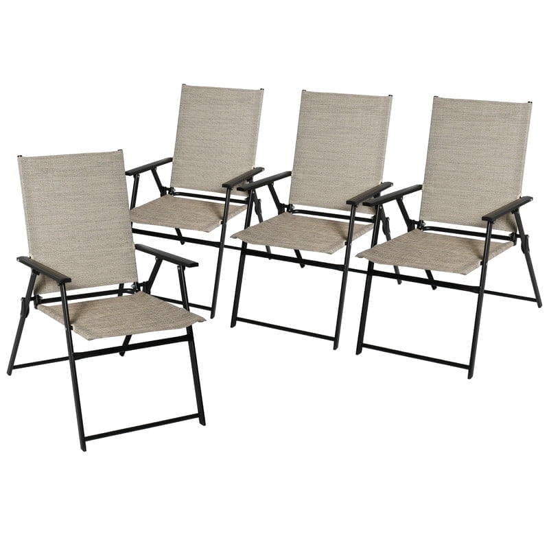 Metal Outdoor Folding Chairs, 4-Piece Patio Lawn Chairs with Arms