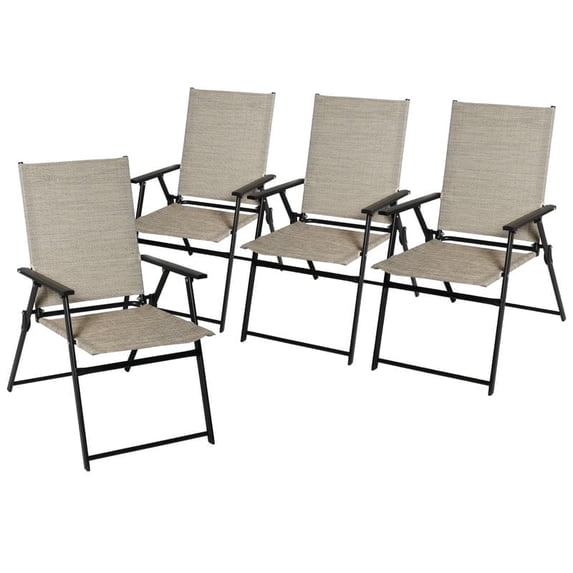 Metal Outdoor Folding Chairs, 4-Piece Patio Lawn Chairs with Arms
