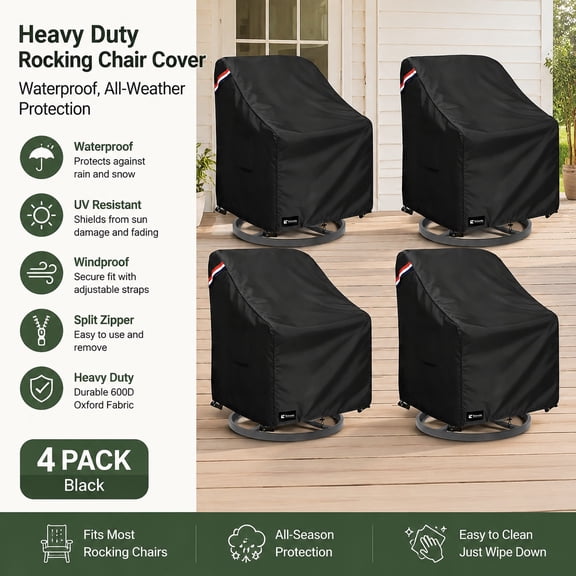 Outdoor Swivel Rocker Chair Covers 4 Pack, Waterproof, All-Weather Patio Furniture Protection, 35" W x 38" D x 32" H, Black