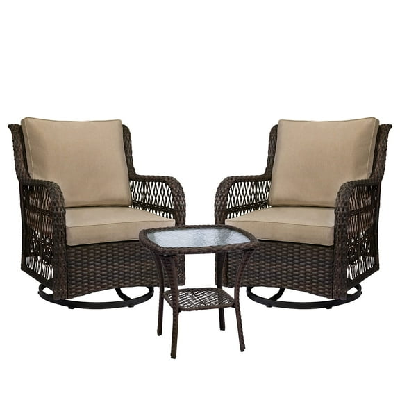 Outdoor Swivel Rocker Chairs, 3 Piece Wicker Patio Set with Thick Cushion and Side Table, Rattan Patio Swivel Rocking Chairs,Outdoor Swivel Rocker Seating with Cushions for Porch Deck Balcony