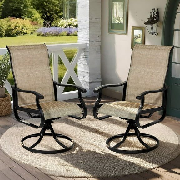 Outdoor Swivel Rocker Dining Chairs Set of 2 - High Back All-Weather Textilene Mesh & Metal Frame, Comfortable Patio Chairs for Garden, Deck, Backyard (Brown)