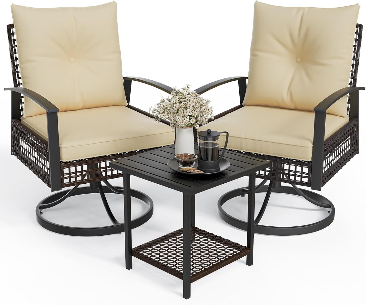 Outdoor Swivel Rocker Patio Chairs Furniture Set of 2 and Matching Side ...