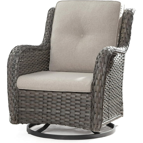 Outdoor Swivel Rocker Wicker Chair, High Back Swivel Patio Chairs Wicker Furniture, 1PC Rattan Swivel Rocking Chair with OIefin Cushions(Mixed Grey/Beige)
