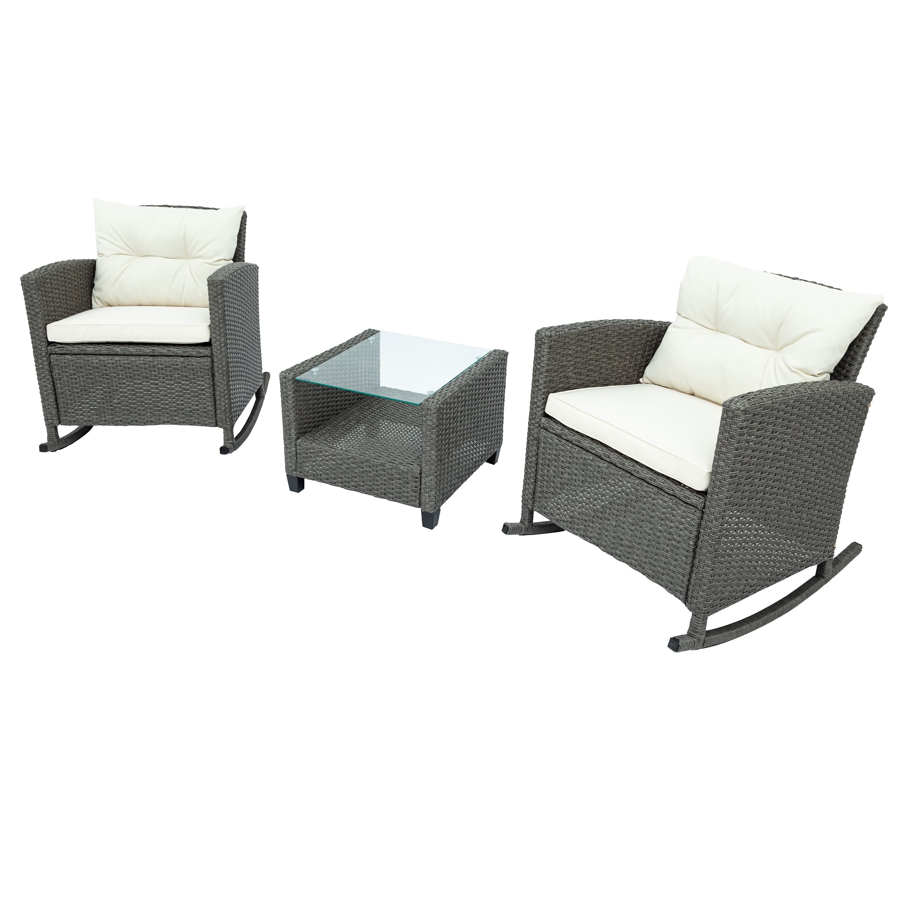 Outdoor Swivel Rocking Conversation Set Furniture with Glass Coffee