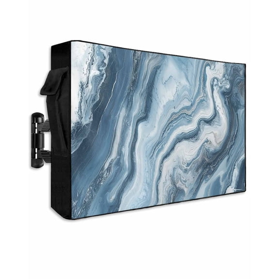 Outdoor TV Cover 30 to 32 Inch Weatherproof, Abstract Blue White Ocean Waves Waterproof TV Screen Protector for Outside Decor with Zipper and Pocket 30"L x 19"H , Marble Textured Modern Art