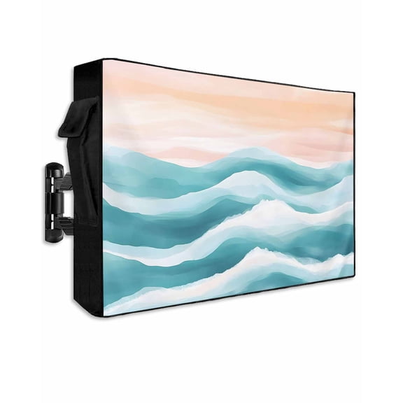 Outdoor TV Cover 30 to 32 Inch Weatherproof, Abstract Coastal Waterproof TV Screen Protector for Outside Decor with Zipper and Pocket 30"L x 19"H , Ocean Waves Pink Turquoise