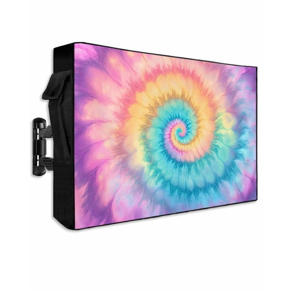 Outdoor TV Cover 30 to 32 Inch Weatherproof, Abstract Ethnic Waterproof TV Screen Protector for Outside Decor with Zipper and Pocket 30"L x 19"H , Tie Dye Rainbow Colorful