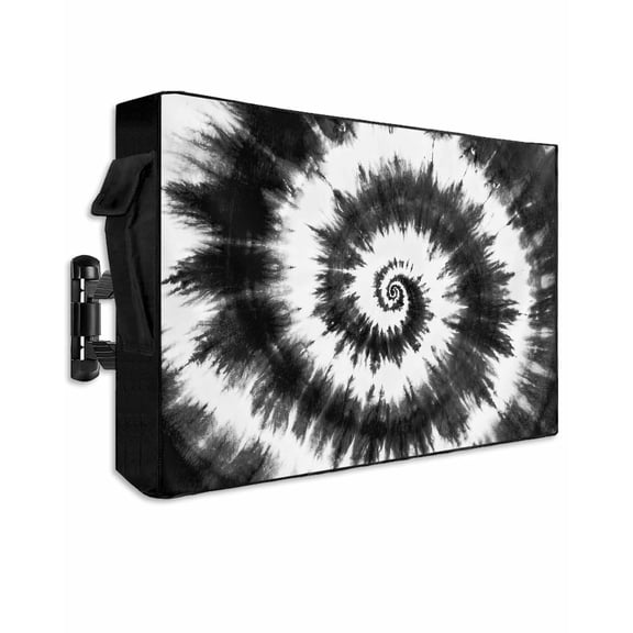 Outdoor TV Cover 30 to 32 Inch Weatherproof, Abstract Explosion Tie Dye Waterproof TV Screen Protector for Outside Decor with Zipper and Pocket 30"L x 19"H , Black White