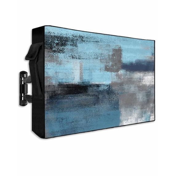 Outdoor TV Cover 30 to 32 Inch Weatherproof, Abstract Vintage Oil Painting Waterproof TV Screen Protector for Outside Decor with Zipper and Pocket 30"L x 19"H&nbsp; , Blue Gray