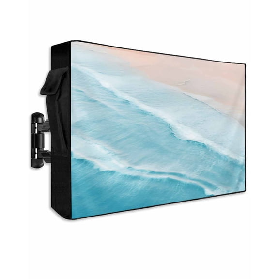 Outdoor TV Cover 30 to 32 Inch Weatherproof, Aqua Blue Coastal Beach Waterproof TV Screen Protector for Outside Decor with Zipper and Pocket 30"L x 19"H , Ocean Sea Water