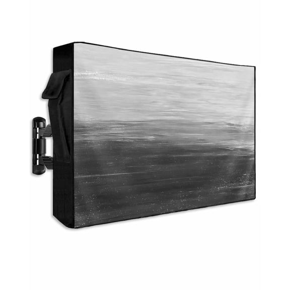 Outdoor TV Cover 30 to 32 Inch Weatherproof, Black and White Brush Stroke Textured Waterproof TV Screen Protector for Outside Decor with Zipper and Pocket 30"L x 19"H , Abstract Modern