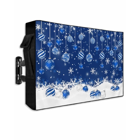 Outdoor TV Cover 30 to 32 Inch Weatherproof, Blue Balls Christmas Waterproof TV Screen Protector for Outside Decor with Zipper and Pocket 30"L x 19"H&nbsp; , Xmas White Winter Snowflake