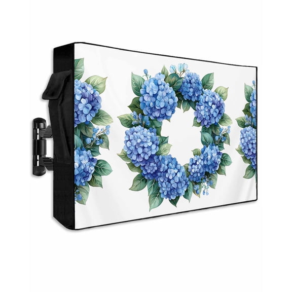 Outdoor TV Cover 30 to 32 Inch Weatherproof, Blue Hydrangea Waterproof TV Screen Protector for Outside Decor with Zipper and Pocket 30"L x 19"H , Watercolor Floral