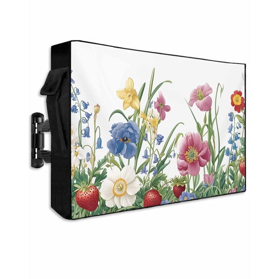 Outdoor TV Cover 30 to 32 Inch Weatherproof, Boho Floral Print Waterproof TV Screen Protector for Outside Decor with Zipper and Pocket 30"L x 19"H , Peony Strawberry