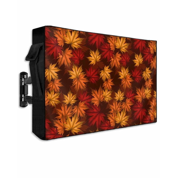 Outdoor TV Cover 30 to 32 Inch Weatherproof, Fall Thanksgiving Autumn Maple Leaf Waterproof TV Screen Protector for Outside Decor with Zipper and Pocket 30"L x 19"H , Brown Orange Red