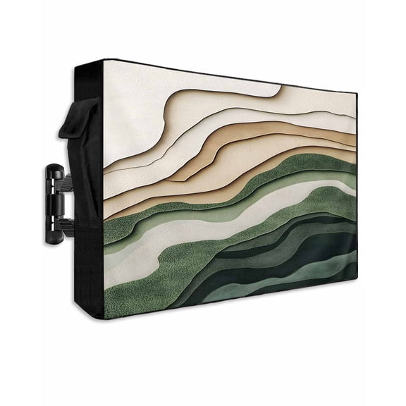 Outdoor TV Cover 30 to 32 Inch Weatherproof, Gradient Green Brown Beach Waterproof TV Screen Protector for Outside Decor with Zipper and Pocket 30"L x 19"H , Abstract Coastal Ocean Wave