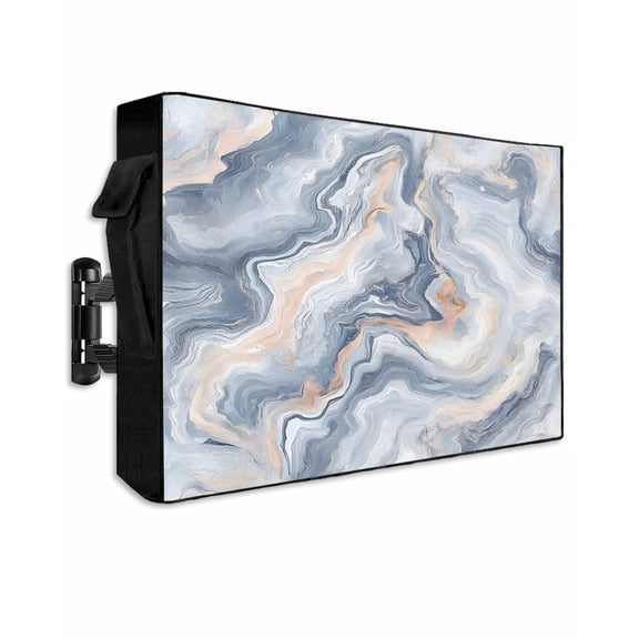 Outdoor TV Cover 30 to 32 Inch Weatherproof, Gray Slate Blue Waterproof TV Screen Protector for Outside Decor with Zipper and Pocket 30"L x 19"H , Abstract Marble Textured