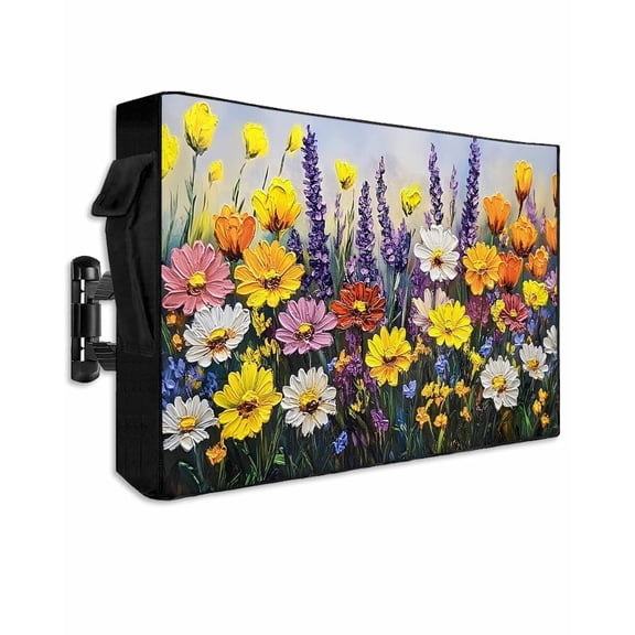 Outdoor TV Cover 30 to 32 Inch Weatherproof, Modern Art Impressionist Waterproof TV Screen Protector for Outside Decor with Zipper and Pocket 30"L x 19"H , Oil Painting Flower Colorful
