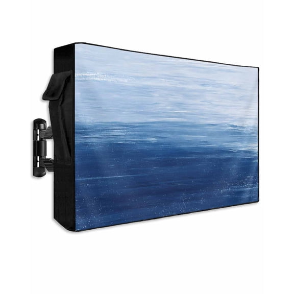 Outdoor TV Cover 30 to 32 Inch Weatherproof, Navy Blue White Brush Stroke Textured Waterproof TV Screen Protector for Outside Decor with Zipper and Pocket 30"L x 19"H , Abstract Modern