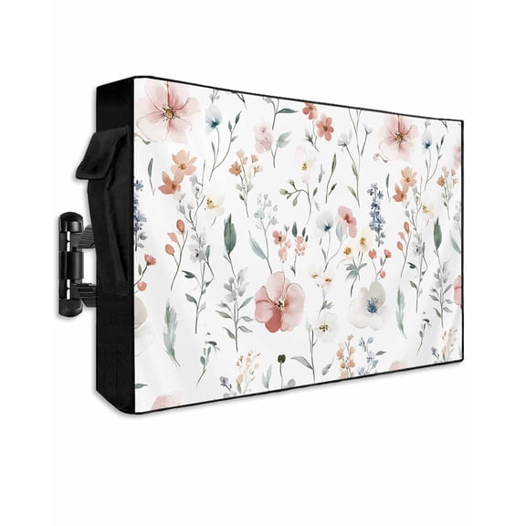 Outdoor TV Cover 30 to 32 Inch Weatherproof, Pastel Watercolor Floral Waterproof TV Screen Protector for Outside Decor with Zipper and Pocket 30"L x 19"H , Rustic Spring