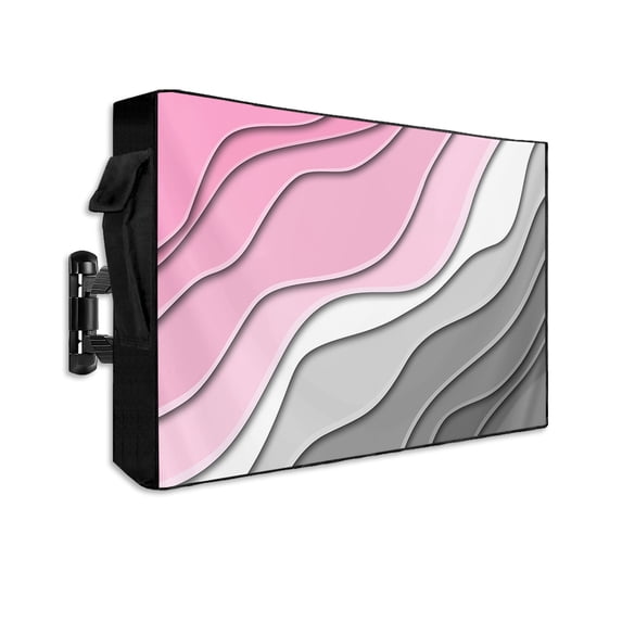 Outdoor TV Cover 30 to 32 Inch Weatherproof, Pink Gray Beach Coastal Waterproof TV Screen Protector for Outside Decor with Zipper and Pocket 30"L x 19"H , Abstract Geometric Ocean Waves
