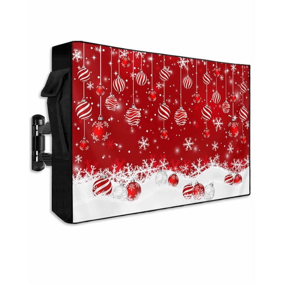 Outdoor TV Cover 30 to 32 Inch Weatherproof, Red Balls Christmas Waterproof TV Screen Protector for Outside Decor with Zipper and Pocket 30"L x 19"H&nbsp; , Xmas White Winter Snowflake