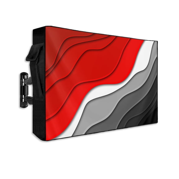 Outdoor TV Cover 30 to 32 Inch Weatherproof, Red Gray Beach Coastal Waterproof TV Screen Protector for Outside Decor with Zipper and Pocket 30"L x 19"H , Abstract Geometric Ocean Waves