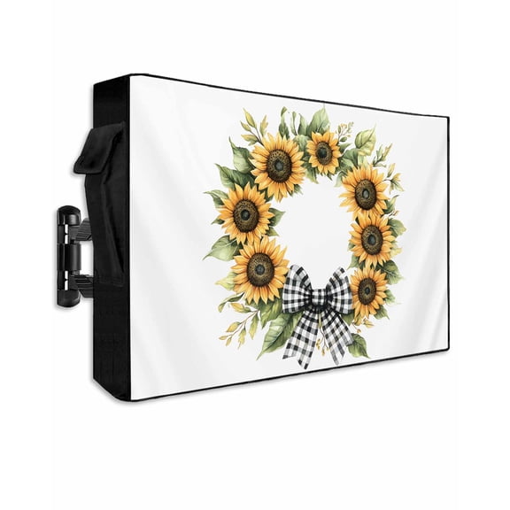Outdoor TV Cover 30 to 32 Inch Weatherproof, Retro Sunflower Waterproof TV Screen Protector for Outside Decor with Zipper and Pocket 30"L x 19"H , Rustic Farmhouse Plaid Bow