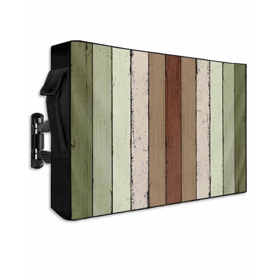 Outdoor TV Cover 30 to 32 Inch Weatherproof, Sage Green Farmhouse Striped Waterproof TV Screen Protector for Outside Decor with Zipper and Pocket 30"L x 19"H , Vintage Wood Texture Mottled