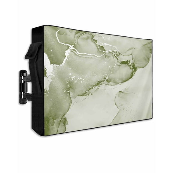 Outdoor TV Cover 30 to 32 Inch Weatherproof, Sage Green Marble Textured Waterproof TV Screen Protector for Outside Decor with Zipper and Pocket 30"L x 19"H , Abstract Ocean Fluid Art