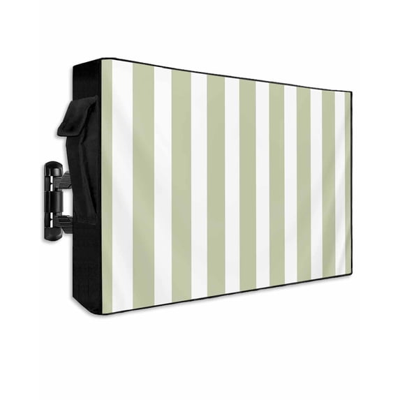 Outdoor TV Cover 30 to 32 Inch Weatherproof, Sage Green White Geometric Stripes Waterproof TV Screen Protector for Outside Decor with Zipper and Pocket 30"L x 19"H , Minimalist Modern Art