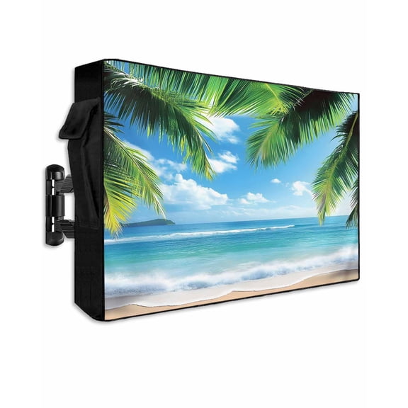 Outdoor TV Cover 30 to 32 Inch Weatherproof, Tropical Summer Waterproof TV Screen Protector for Outside Decor with Zipper and Pocket 30"L x 19"H&nbsp; , Beach Ocean Coconut Tree Bule Green