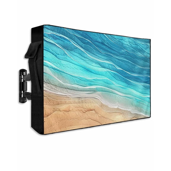 Outdoor TV Cover 30 to 32 Inch Weatherproof, Turquoise Coastal Beach Waterproof TV Screen Protector for Outside Decor with Zipper and Pocket 30"L x 19"H , Vintage Gradients Ocean Waves