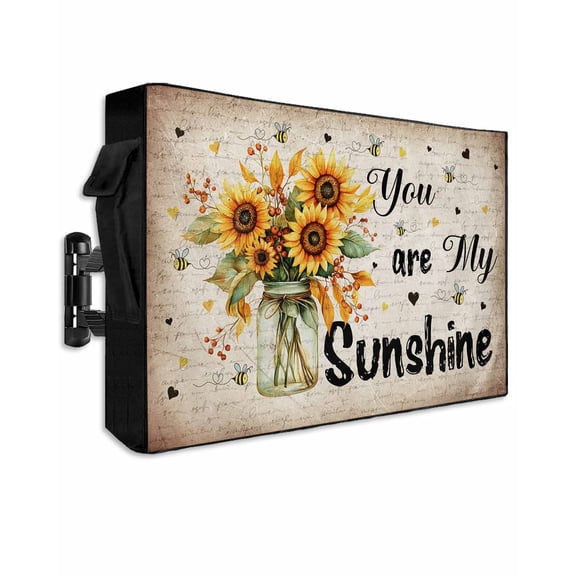 Outdoor TV Cover 30 to 32 Inch Weatherproof, Vintage Sunflower Waterproof TV Screen Protector for Outside Decor with Zipper and Pocket 30"L x 19"H , You Are My Sunshine Love Quotes