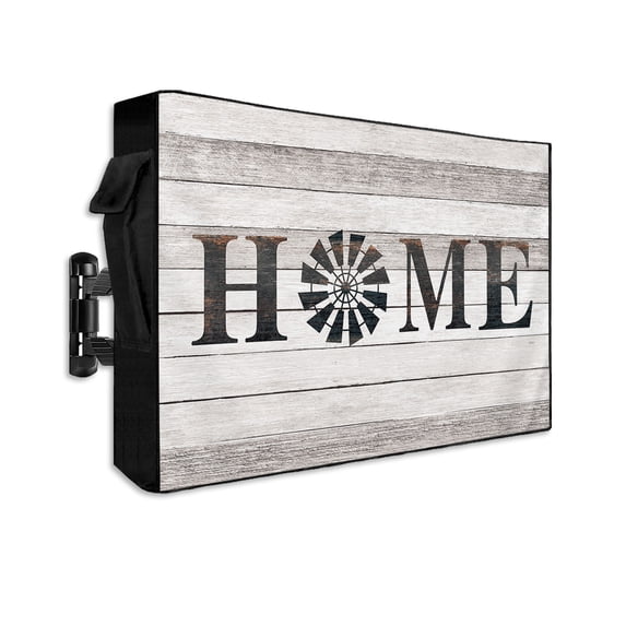 Outdoor TV Cover 30 to 32 Inch Weatherproof, Vintage Windmill HOME Waterproof TV Screen Protector for Outside Decor with Zipper and Pocket 30"L x 19"H&nbsp; , Rustic Farmhouses Wood