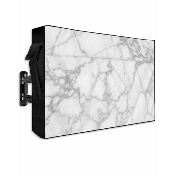Outdoor TV Cover 30 to 32 Inch Weatherproof, White Grey Marble Waterproof TV Screen Protector for Outside Decor with Zipper and Pocket 30"L x 19"H , Modern Abstract Art