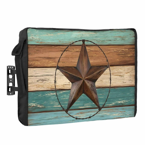 Outdoor TV Cover 30 to 32 Inches, Country Star Retro Tear Wooden Board Waterproof and Weatherproof TV Cover with Remote Control Pocket, Flat Screen TV Cover Protector for Outside TV
