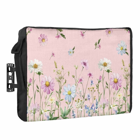 Outdoor TV Cover 30 to 32 Inches, Farmhouse Floral Wildflowers Herb Plant Retro Pink Texture Waterproof TV Cover with Remote Control Pocket, Flat Screen TV Cover Protector for Outside TV